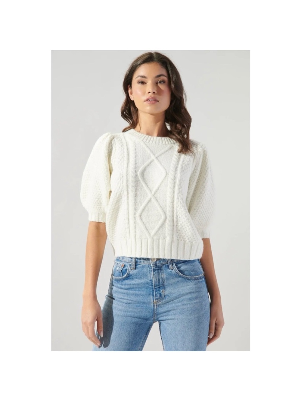 Sugarlips white Cable Knit Puff Sleeve Sweater - size M